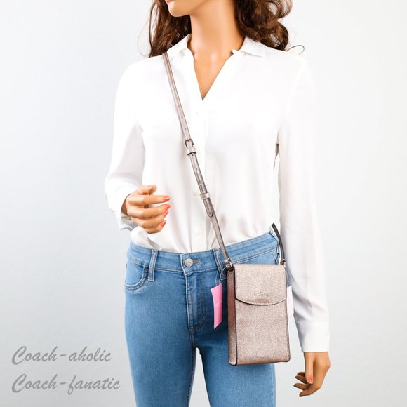 NWT Kate Spade Tinsel North South Glitter Phone Flap Crossbody in Rose Gold - Picture 2 of 13